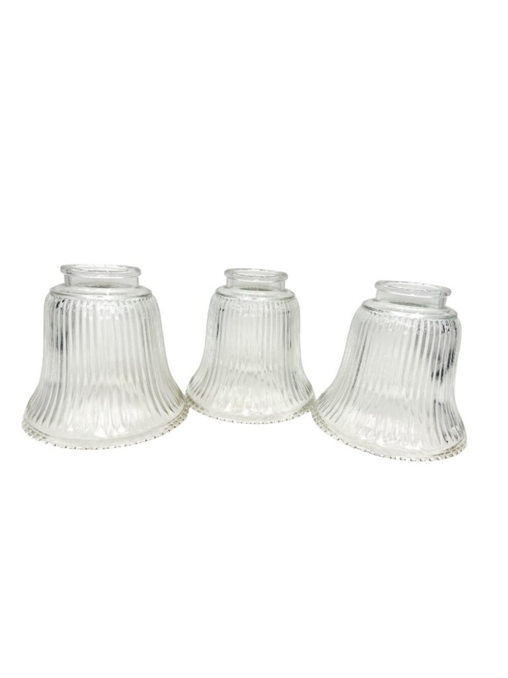 Set Of 3 Ceiling Fan Ribbed Glass Lamp Shades Light Globes Fluted Bell Shape
